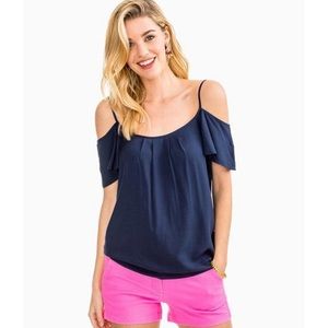 NWT Southern Tide Women's Nautical Navy Blue Blakely Cold Shoulder Blouse Top